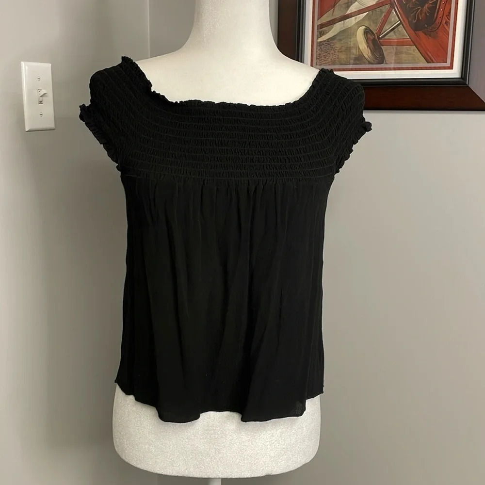 Brandy Melville | Black Smocked Off The Shoulder Top One Size